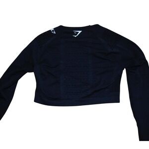 Gymshark Black Long Sleeve Crop Top Seamless Workout‎ Athleisure Small